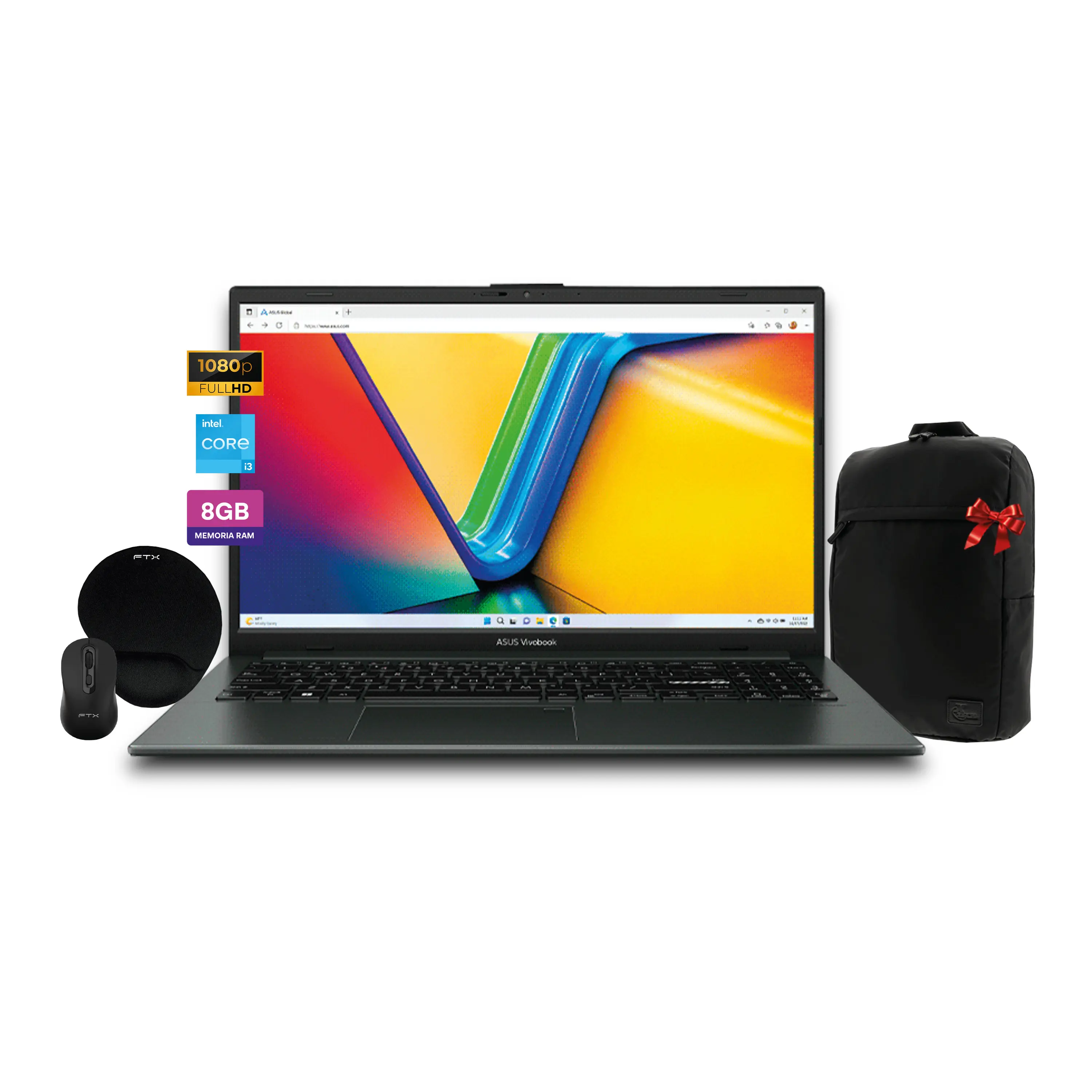 COMBO NOTEBOOK ASUS E1504GA-NJ034W + MOUSEPAD FTXMPG01 + MOUSE FTX + MOCHILA XTECH 15.6 DE REGALO